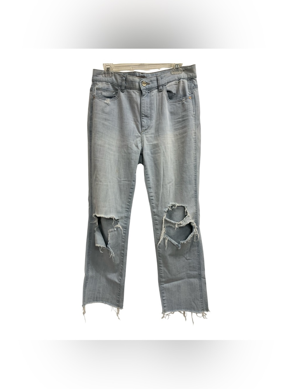 OL 1961 Light Gray Distressed Knee-Rip Jeans Size L
